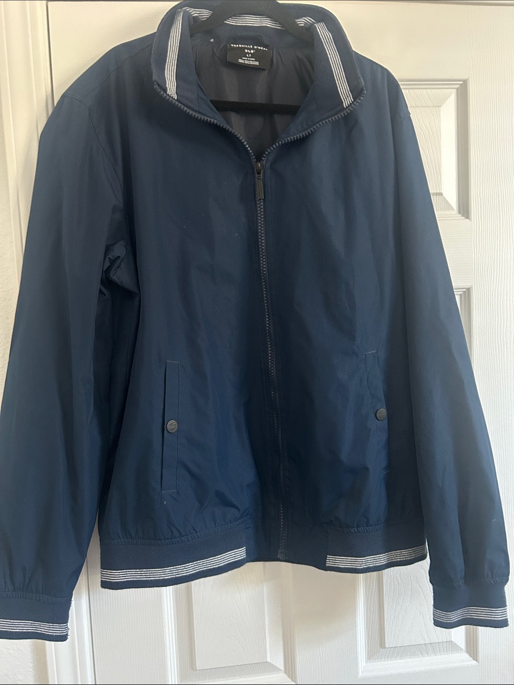Blue Full-Zip Windbreaker with Striped Trim